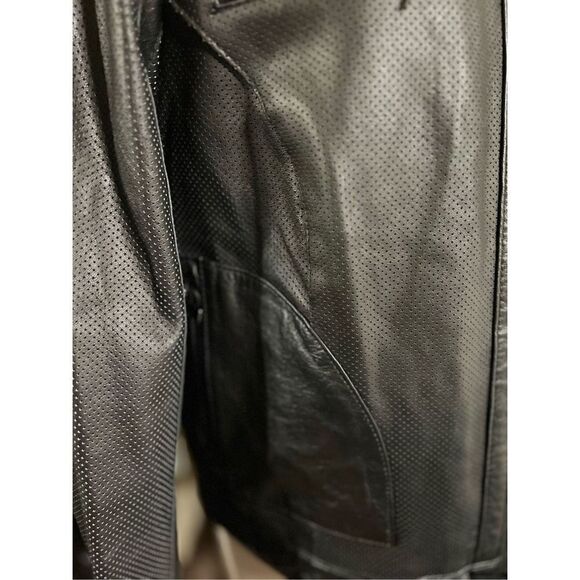 Tahari Black Perforated Lambs Leather Moto Jacket Large - Picture 2 of 5